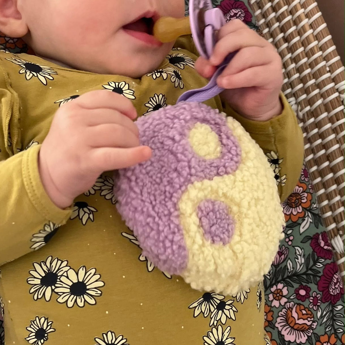 Speendoekje - yin yang - lila/pastel geel