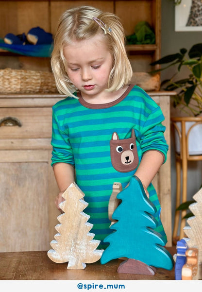 Kinder longsleeve - gestreept met beren - Biologisch katoen