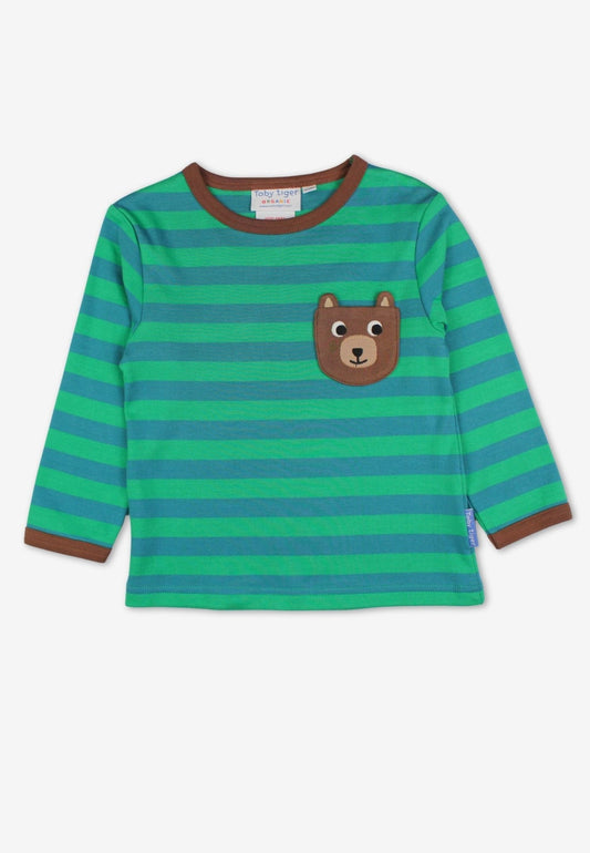 Kinder longsleeve - gestreept met beren - Biologisch katoen